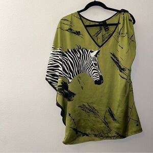 Bisou Bisou Zebra Print Asymmetrical Sleeve Top